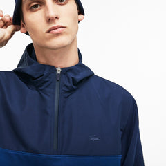 Mens Hooded Colorblock Fleece Jersey Sweatshirt | Lacoste Navy Blue / Red • Aej