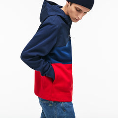 Mens Hooded Colorblock Fleece Jersey Sweatshirt | Lacoste Navy Blue / Red • Aej