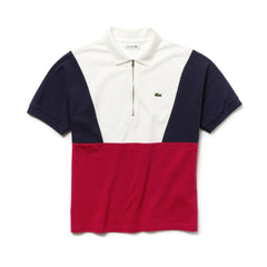 Womens Wo Zip Neck Colorblock Terrycloth Piqué Polo | Lacoste White / Navy Blue / Red • Av3