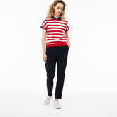 Womens Wo Back Button Colorblock Striped Piqué Polo | Lacoste White / Red / Navy Blue • B3V