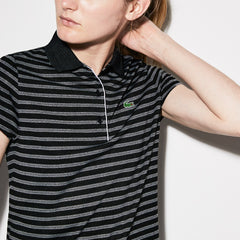 Womens Wo SPORT Striped Technical Jersey Golf Polo | Lacoste Black / White • 258