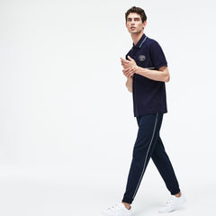 Mens Regular Fit Striped Accents Petit Piqué Polo | Lacoste Navy Blue / Green / White • Buy