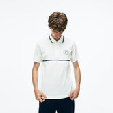 Mens Regular Fit Striped Accents Petit Piqué Polo | Lacoste White / Navy Blue / Green • C06