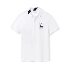 Mens Slim Fit Lettering Stretch Mini Piqué Polo | Lacoste White / Navy Blue • 522