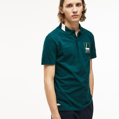 Mens Slim Fit Lettering Stretch Mini Piqué Polo | Lacoste Green / White • Dp7