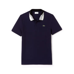 Mens Lacoste Slim Fit Colourblock Striped Knop Piqué Polo Shirt | Lacoste Navy Blue • 166