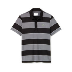 Mens SPORT Striped Stretch Jersey Golf Polo | Lacoste Black / Grey / White • W3Y