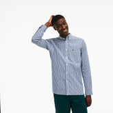 Mens Slim Fit Gingham Stretch Cotton Poplin Shirt | Lacoste Blue / White • 2Ad
