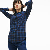 Womens Wo Slim Fit Stretch Check Cotton Canvas Shirt | Lacoste Navy Blue / Blue • Bz9