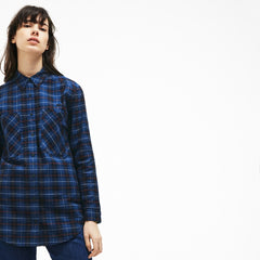 Womens Wo Slim Fit Stretch Check Cotton Canvas Shirt | Lacoste Navy Blue / Blue • Bz9