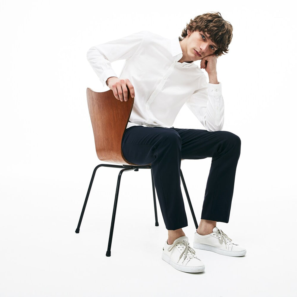 Mens Slim Fit Stretch Cotton Pinpoint Shirt | Lacoste White • 001