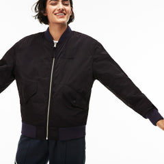 Mens Unisex LIVE Reversible Nylon And Fleece Bomber Jacket | Lacoste Black / Blue • Hxf