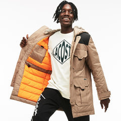Mens Unisex LIVE Water-Resistant Canvas Quilted Parka | Lacoste Beige / Black • D8N