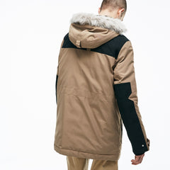 Mens Unisex LIVE Water-Resistant Canvas Quilted Parka | Lacoste Beige / Black • D8N