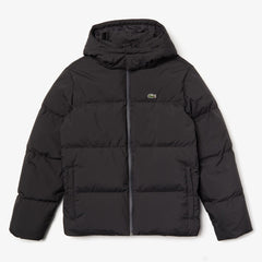 Mens Detachable Hood Quilted Water-Resistant Taffeta Jacket | Lacoste Black • 031