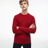Mens Crew Neck Wool Cable Knit Effect Sweater | Lacoste Red • Eu7