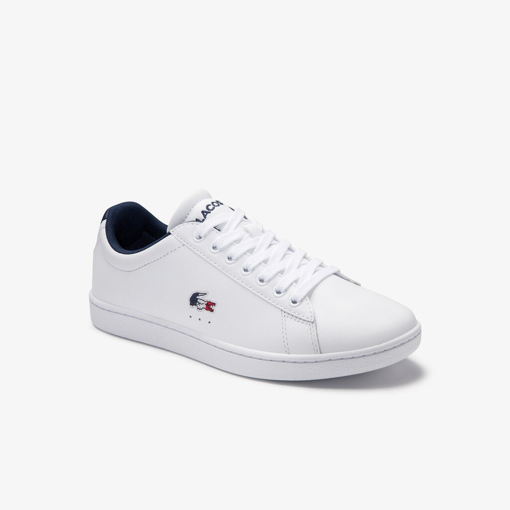 Womens Wo Carnaby Evo Tricolore Leather and Synthetic Sneakers | Lacoste White/Navy/Red • 407