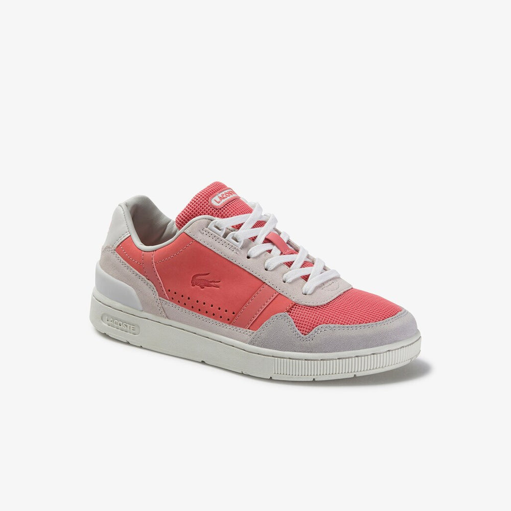 Womens Wo T-Clip Leather and Suede Sneakers | Lacoste Off Wht/Pnk • 06C