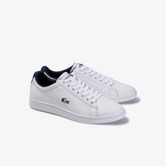 Mens Carnaby Evo Leather and Synthetic Sneakers | Lacoste White/Navy/Red • 407