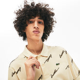 Mens LIVE Standard Fit Print Cotton Piqué Polo Shirt | Lacoste Beige • Wgu