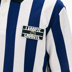 Mens LIVE Loose Fit Striped Cotton Piqué Polo Shirt | Lacoste White / Navy Blue / Black • Wh5