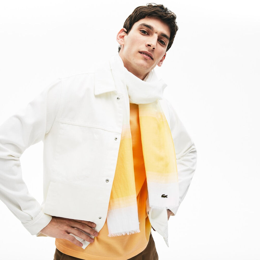 Mens Made In France Organic Cotton Ombré Scarf | Lacoste White / Yellow • Rmv