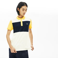 Mens Stretch Colorblock Polo Shirt | Lacoste White / Navy Blue / Yellow • Tys