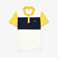Mens Stretch Colorblock Polo Shirt | Lacoste White / Navy Blue / Yellow • Tys
