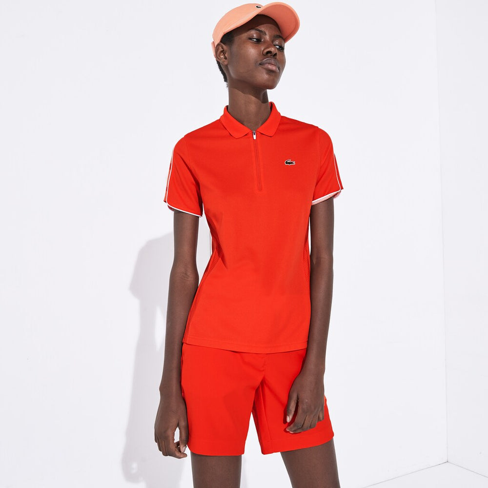 Womens Wo SPORT Breathable Zip-Up Polo Shirt | Lacoste Red / White • 4L8