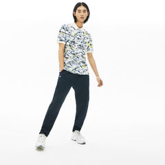 Mens Print Cotton Piqué Classic Fit Polo Shirt | Lacoste Purple / Yellow / White • Ksc