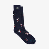 Mens Unisex LIVE Tennis Player Pattern Socks | Lacoste Navy Blue / White • Qrn