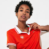 Womens Wo SPORT Roland Garros Breathable V-Neck Polo Shirt | Lacoste Red / White / Green • Ymf