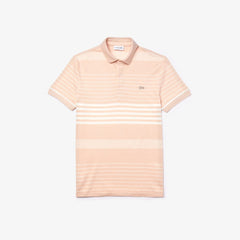 Mens Striped Linen And Cotton Regular Fit Polo Shirt | Lacoste Light Pink / White • Kt3