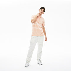 Mens Striped Linen And Cotton Regular Fit Polo Shirt | Lacoste Light Pink / White • Kt3