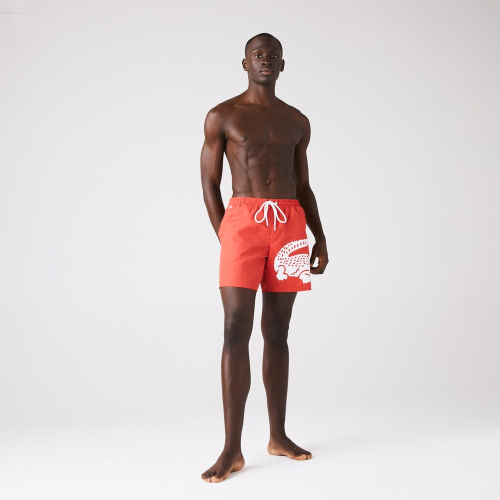 Mens Oversized Crocodile Print Light Quick-Dry Swim Shorts | Lacoste Red • 240