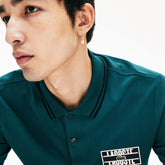 Mens LIVE Striped-Collar Cotton Piqué Polo Shirt | Lacoste Green / Black • Ur8