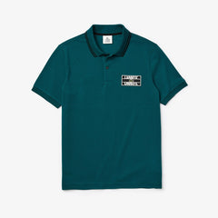 Mens LIVE Striped-Collar Cotton Piqué Polo Shirt | Lacoste Green / Black • Ur8