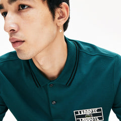 Mens LIVE Striped-Collar Cotton Piqué Polo Shirt | Lacoste Green / Black • Ur8