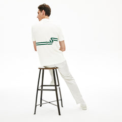 Mens Stripe Print Polo Shirt | Lacoste White • 70V