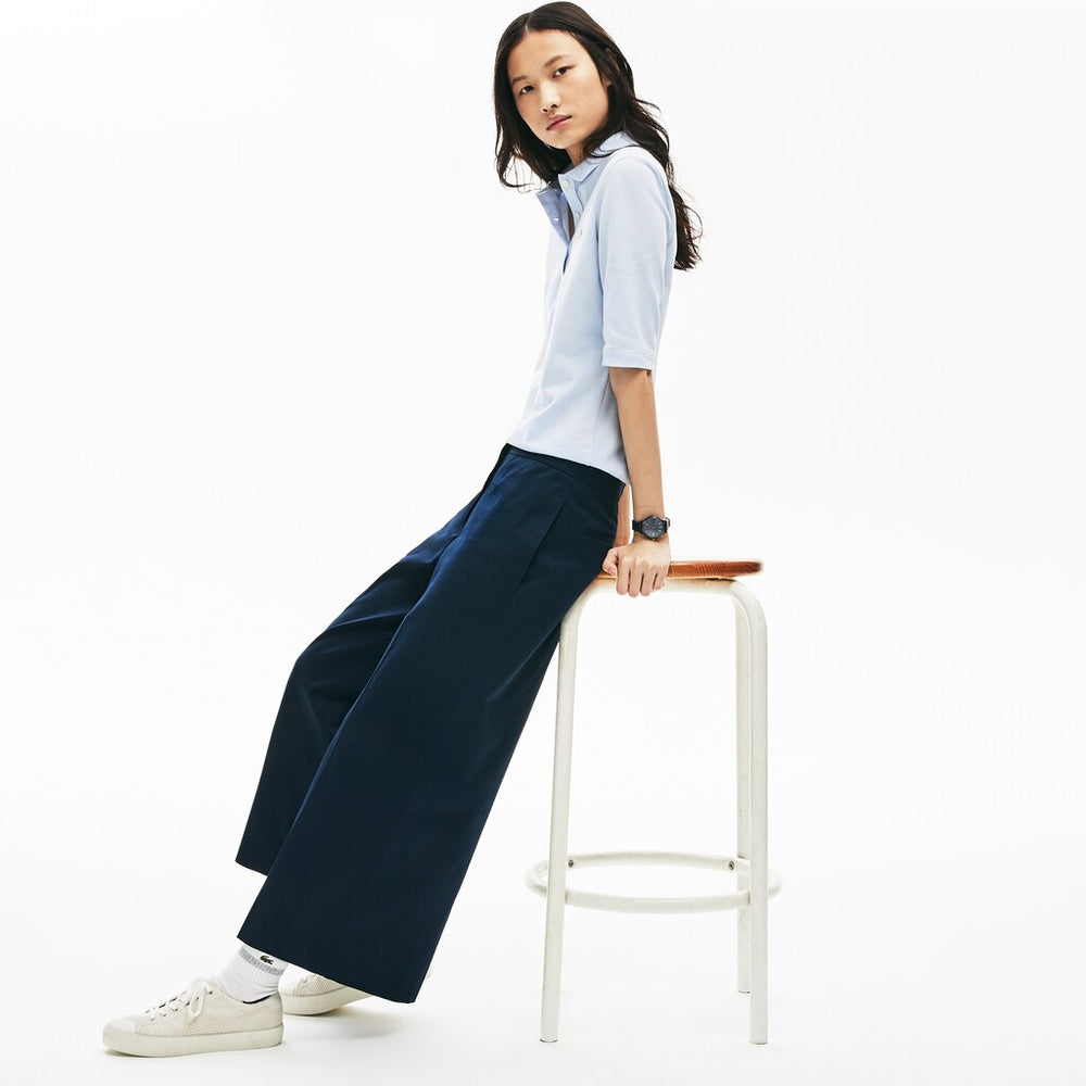 Womens Wo Wide Cropped Cotton Pants | Lacoste Navy Blue • 166