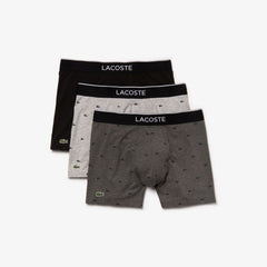 Mens Pack of 3 Long Boxer Briefs | Lacoste Black / Grey Chine • Vdp