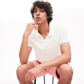 Mens Tunisian Collar Linen And Cotton Regular Fit Polo Shirt | Lacoste White / Black • 8Lp