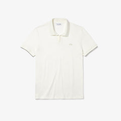Mens Tunisian Collar Linen And Cotton Regular Fit Polo Shirt | Lacoste White / Black • 8Lp