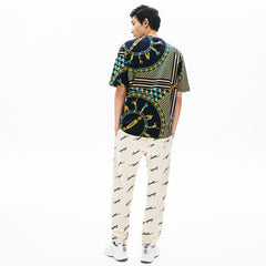 Mens LIVE Scarf-Print Cotton T-Shirt | Lacoste Navy Blue / White • Qrn