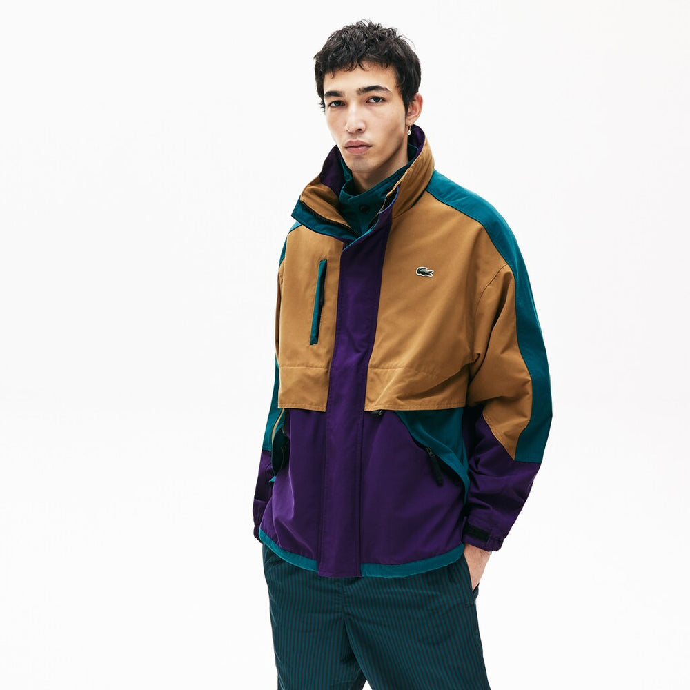 Mens LIVE Color-Block Parka | Lacoste Brown / Purple / Green • Wcf