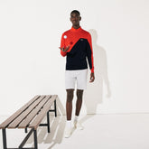 Mens SPORT Breathable Knit Crew Neck Golf Sweater | Lacoste Red / Navy Blue • 145