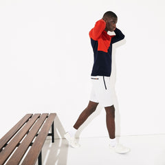 Mens SPORT Breathable Knit Crew Neck Golf Sweater | Lacoste Red / Navy Blue • 145