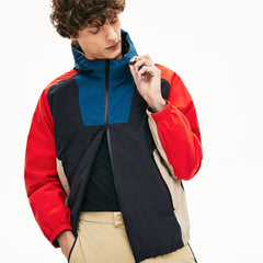 Mens Motion Water-Resistant Colorblock Zip Jacket | Lacoste Dark Grey / Navy Blue / Red / Beige • Wbe
