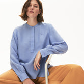 Womens Wo Buttoned Mao Collar Linen Blouse | Lacoste Purple • Z0G