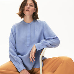 Womens Wo Buttoned Mao Collar Linen Blouse | Lacoste Purple • Z0G